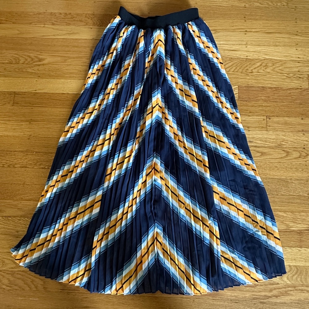 JUST Striped Pleated Skirt - Blue and Gold